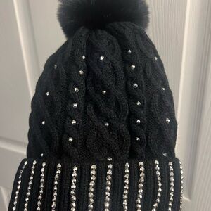 Black Knit Beanie with Rhinestones BRAND NEW NEVER USED